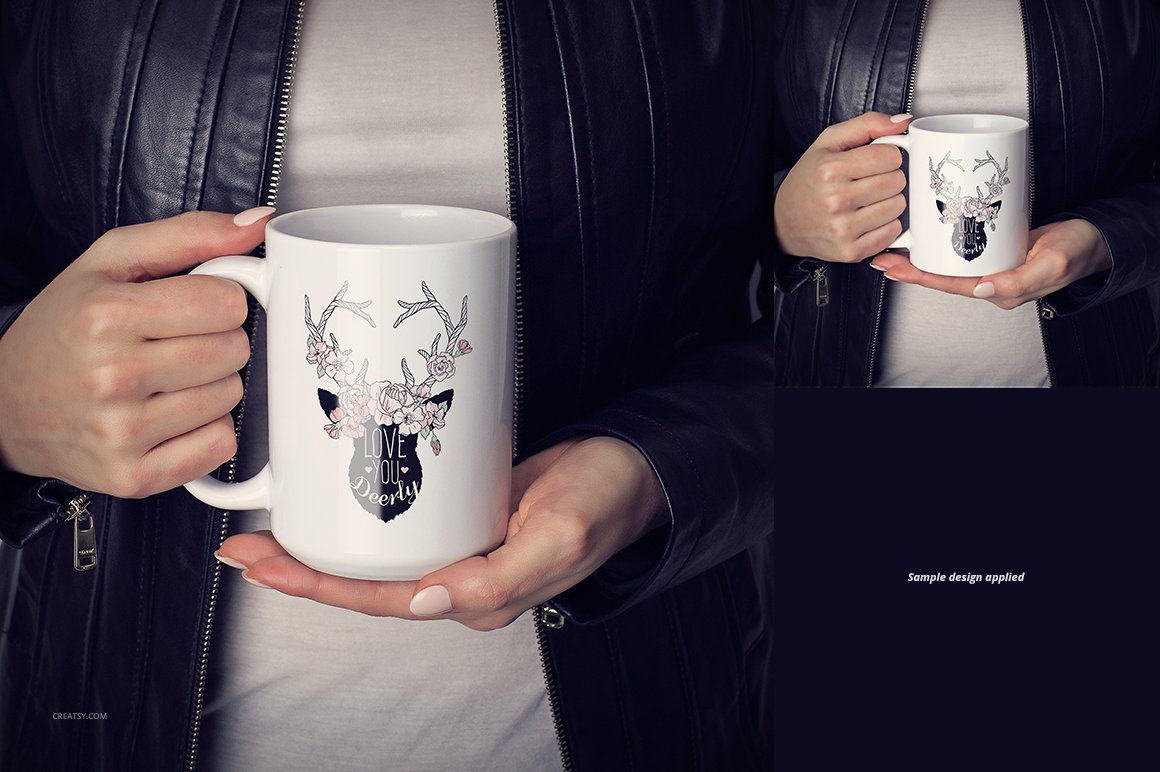 白色咖啡马克陶瓷杯样机模板合集 11oz & 15 oz White Mug Mockup Set插图5