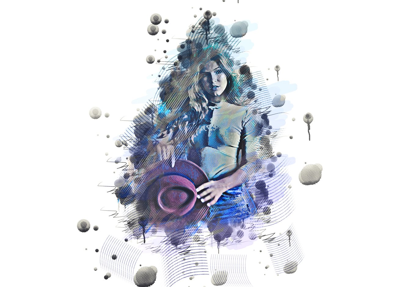 逼真水彩艺术绘画效果照片处理特效ps动作模板 pen watercolor