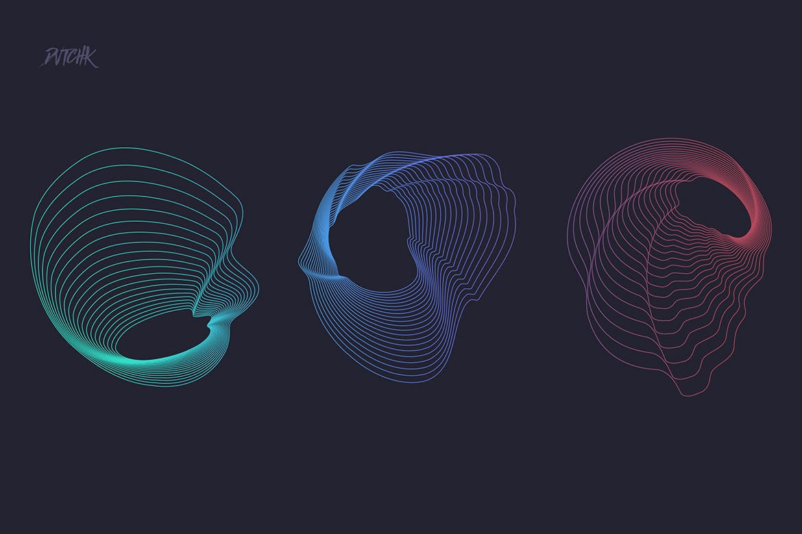 50个抽象线条圆圈形状ps笔刷设计素材circularphotoshopbrushes