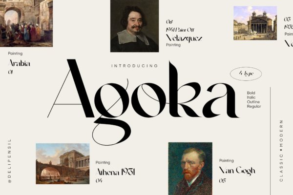 现代优雅杂志标题徽标Logo设计衬线英文字体素材 Agoka Modern Classic Typeface