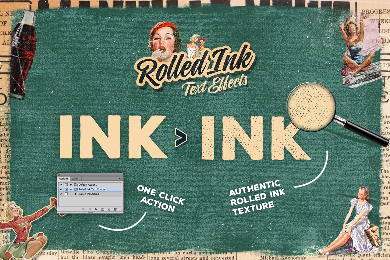 潮流复古粗糙油墨印刷特效文字图形矢量样机模板 Rolled Ink Vector Text Effects插图1