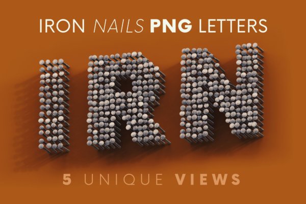 创意高清粗糙铁钉字母数字PNG透明图片设计素材 Iron Nails – 3D Lettering