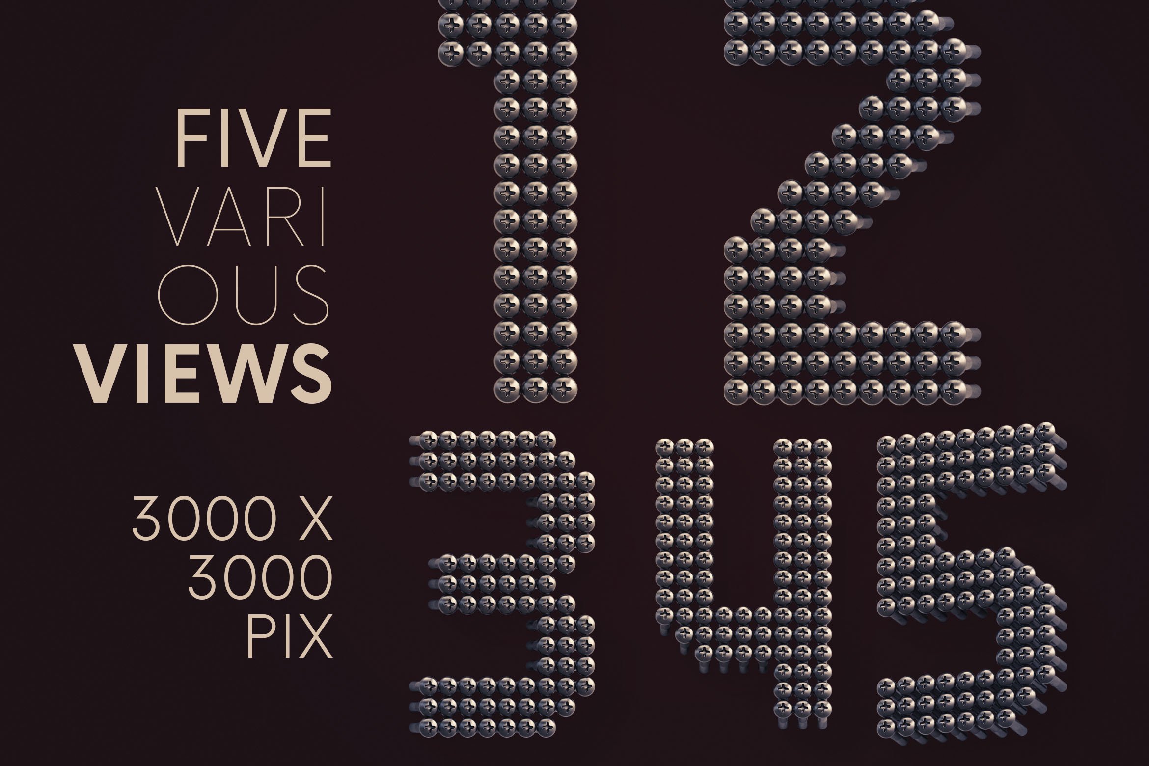 逼真金属3D铁螺丝钉创意字母PNG透明图片设计素材 Iron Screws – 3D Lettering插图3