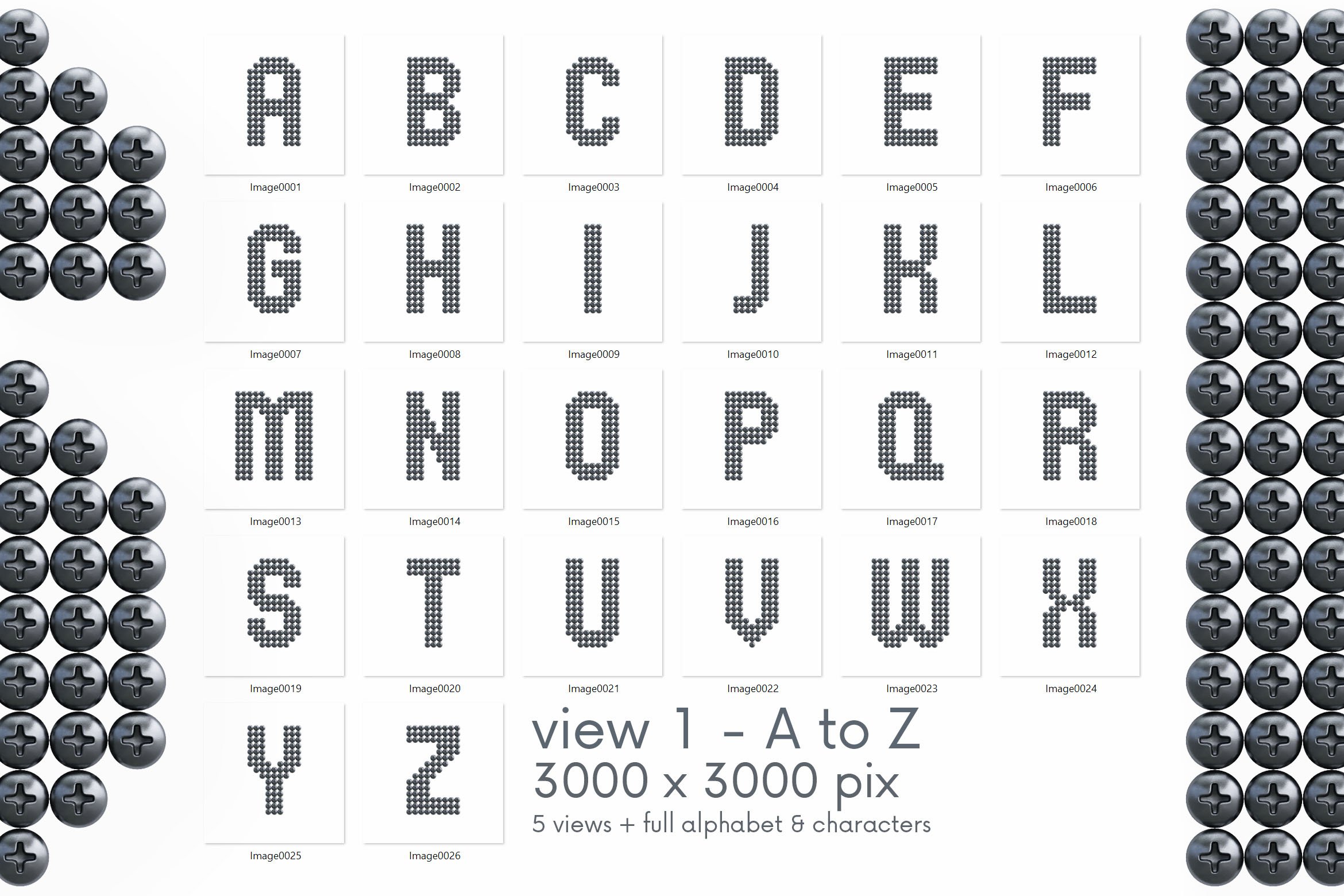 逼真金属3D铁螺丝钉创意字母PNG透明图片设计素材 Iron Screws – 3D Lettering插图6