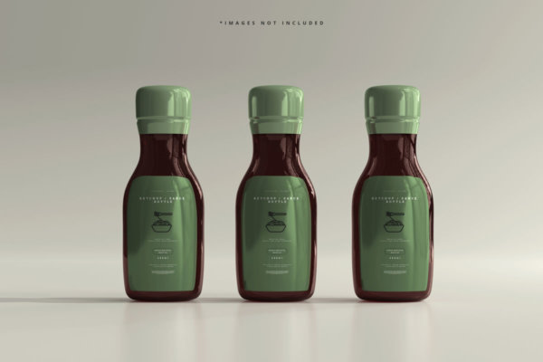 6款时尚调料酱油瓶标签设计贴图样机模板 Ketchup Or Sauce Bottles Mockup