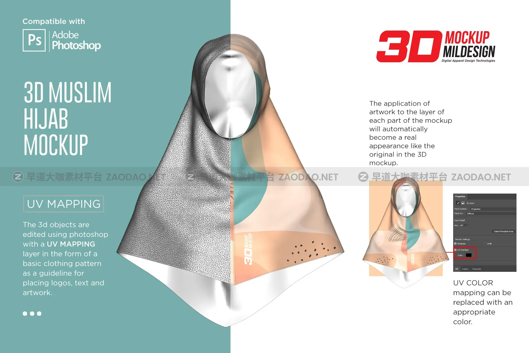 3D穆斯林头巾设计展示样机 3D Muslim Hijab Mockup插图1