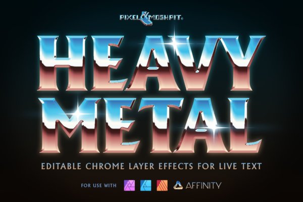 潮流3D立体金属镀铬标题Logo设计PS样式模板素材 Heavy Metal Chrome Layer Styles