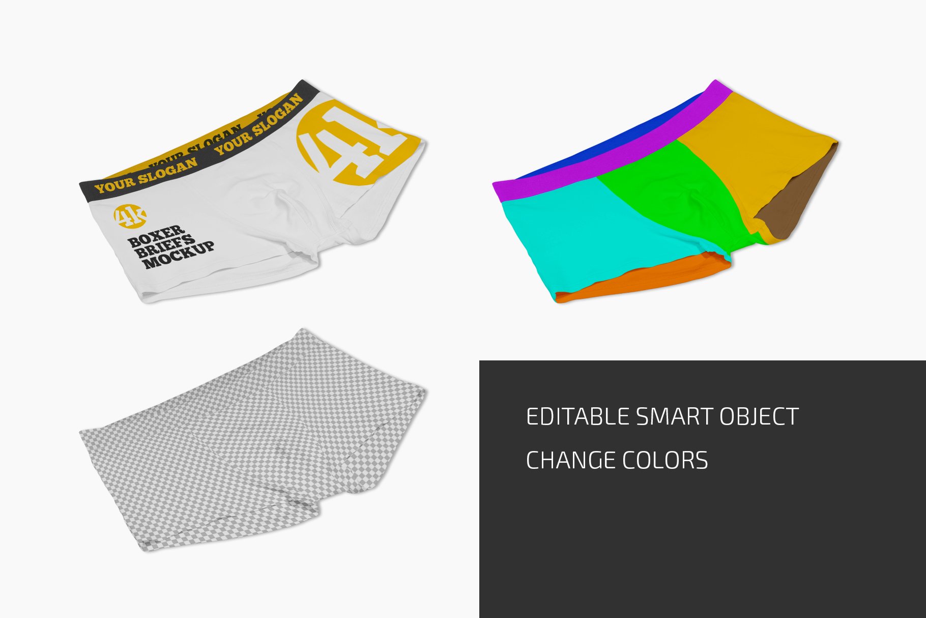极简拳击平角内裤印花设计贴图样机合集 Boxer Briefs Mockup Set插图1