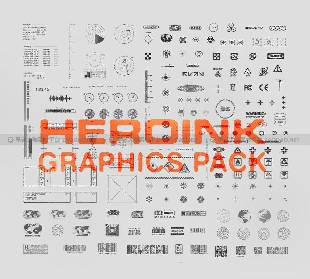 潮流撕纸颗粒背景图片创意酸性图形设计素材包 Heroink Graphics Pack插图