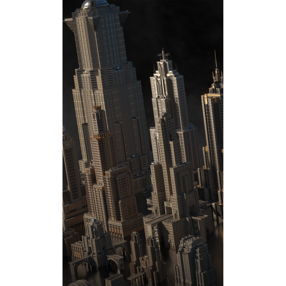 超大科幻未来雄伟城市高楼大厦建筑楼房模型kitbashgoliath