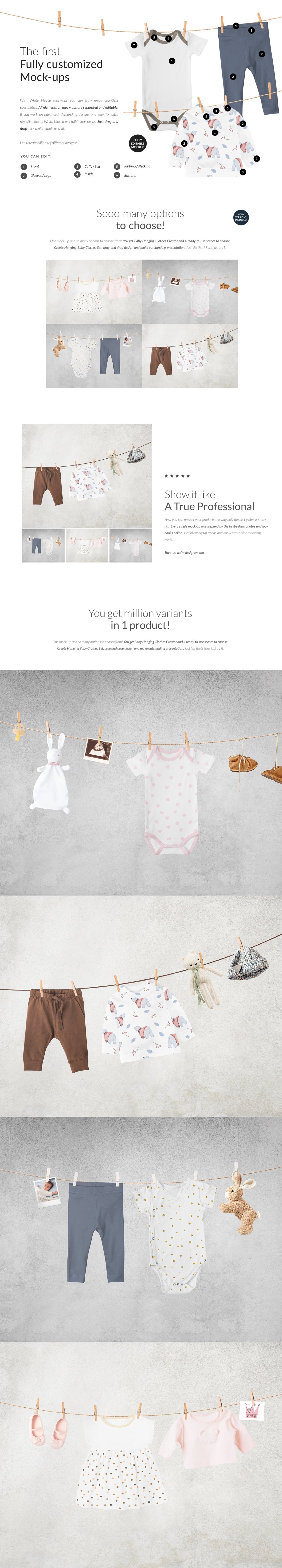 时尚婴儿连衣服装印花图案设计贴图样机 Baby Clothes Creator Kit Mock-ups插图1