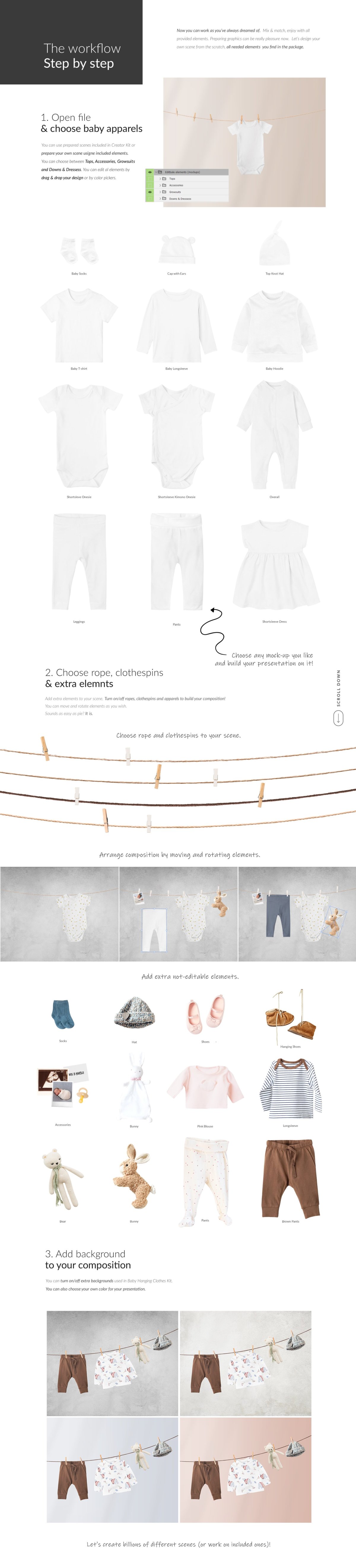 时尚婴儿连衣服装印花图案设计贴图样机 Baby Clothes Creator Kit Mock-ups插图2