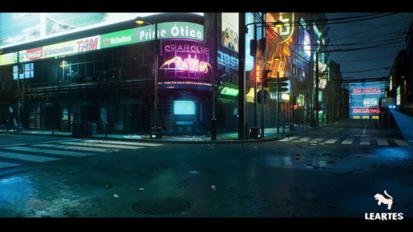 虚拟游戏引擎赛博朋克霓虹城市街区场景模型UE4素材包 Unreal Engine – Cyberpunk City Recife Environment