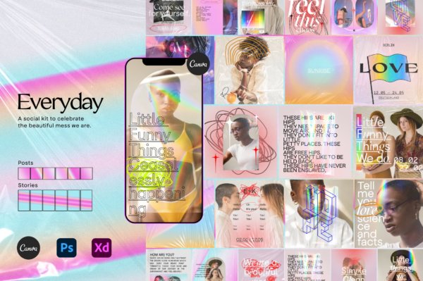 时尚潮流虹彩渐变品牌推广新媒体电商海报设计素材套装 Everyday Instagram Social Kit