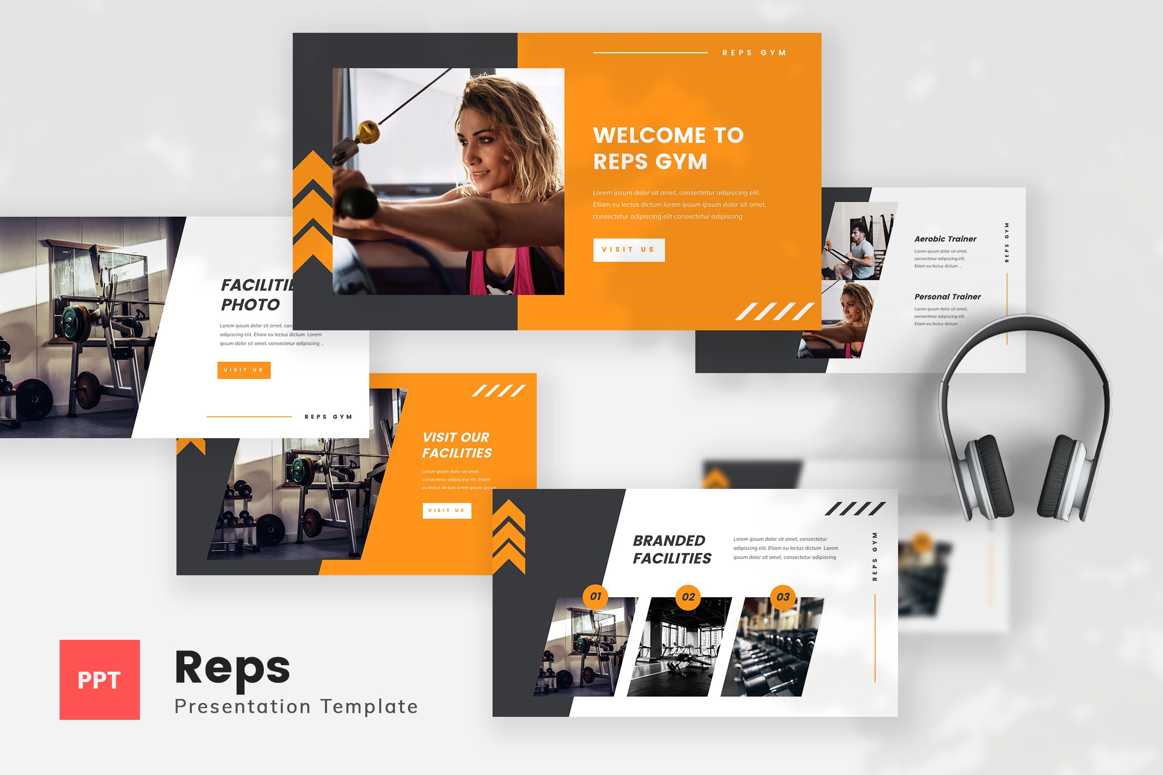 时尚专业健身房营销策划图文排版设计PPt+keynote模板 Reps – Gym PPt+keynote Template插图