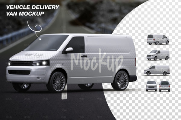 封闭面包送货车车身广告设计演示样机 Vehicle Delivery Van Mockup