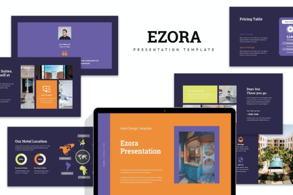 时尚酒店营销策划图文排版设计ppt模板 Ezora  Hotel Powerpoint