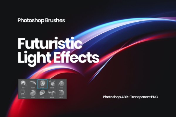 抽象未来灯光效果PS笔刷PNG透明图片设计素材套装 Light Effects Photoshop Brushes