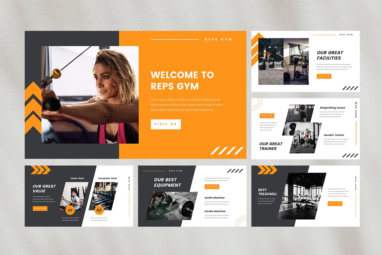 时尚专业健身房营销策划图文排版设计PPt+keynote模板 Reps – Gym PPt+keynote Template插图1
