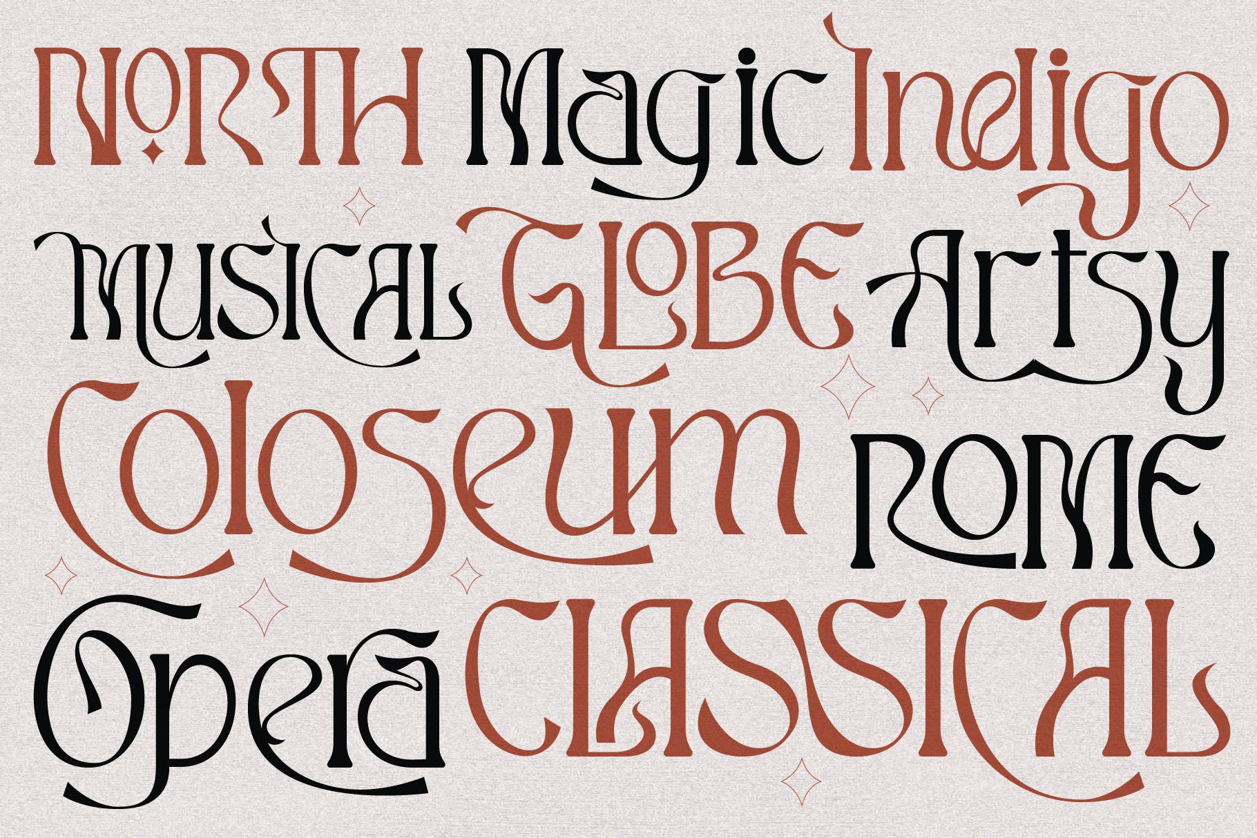 潮流波西米亚风格品牌标题标识设计衬线英文字体素材 glitcher