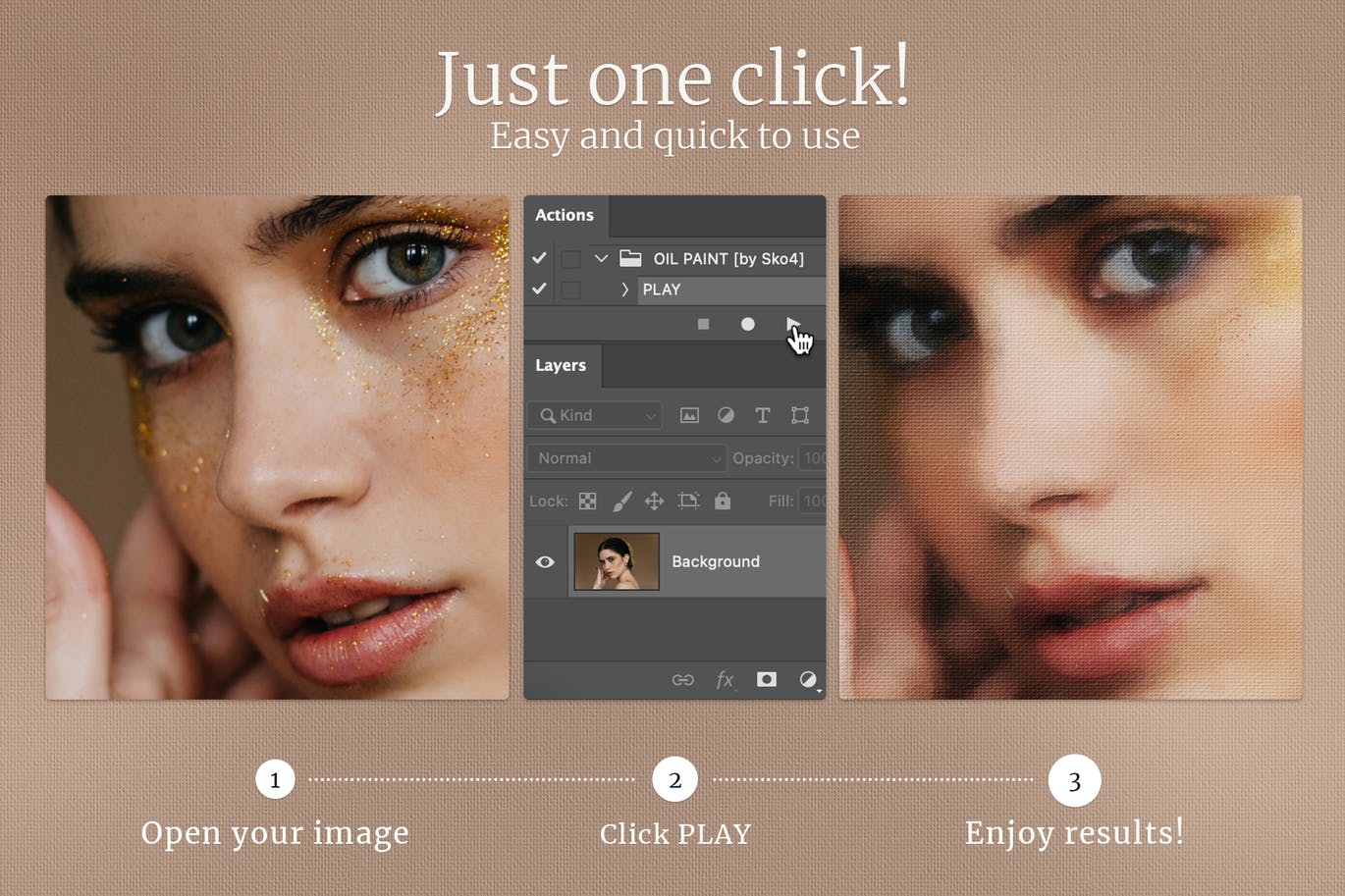 逼真油漆效果照片处理特效PS动作素材 Realistic Oil Painting – Photoshop Action插图1