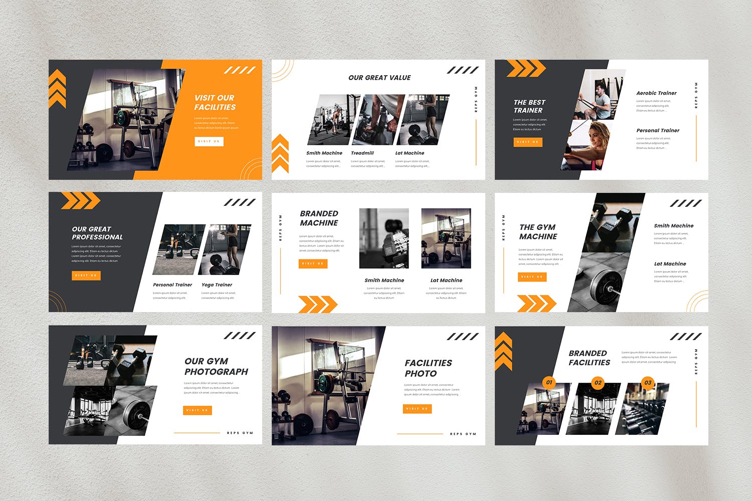 时尚专业健身房营销策划图文排版设计PPt+keynote模板 Reps – Gym PPt+keynote Template插图2