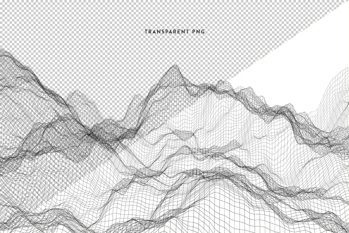 10款黑色流动波浪网格纹理海报设计背景图片合集 Wire Waves Background Set插图2
