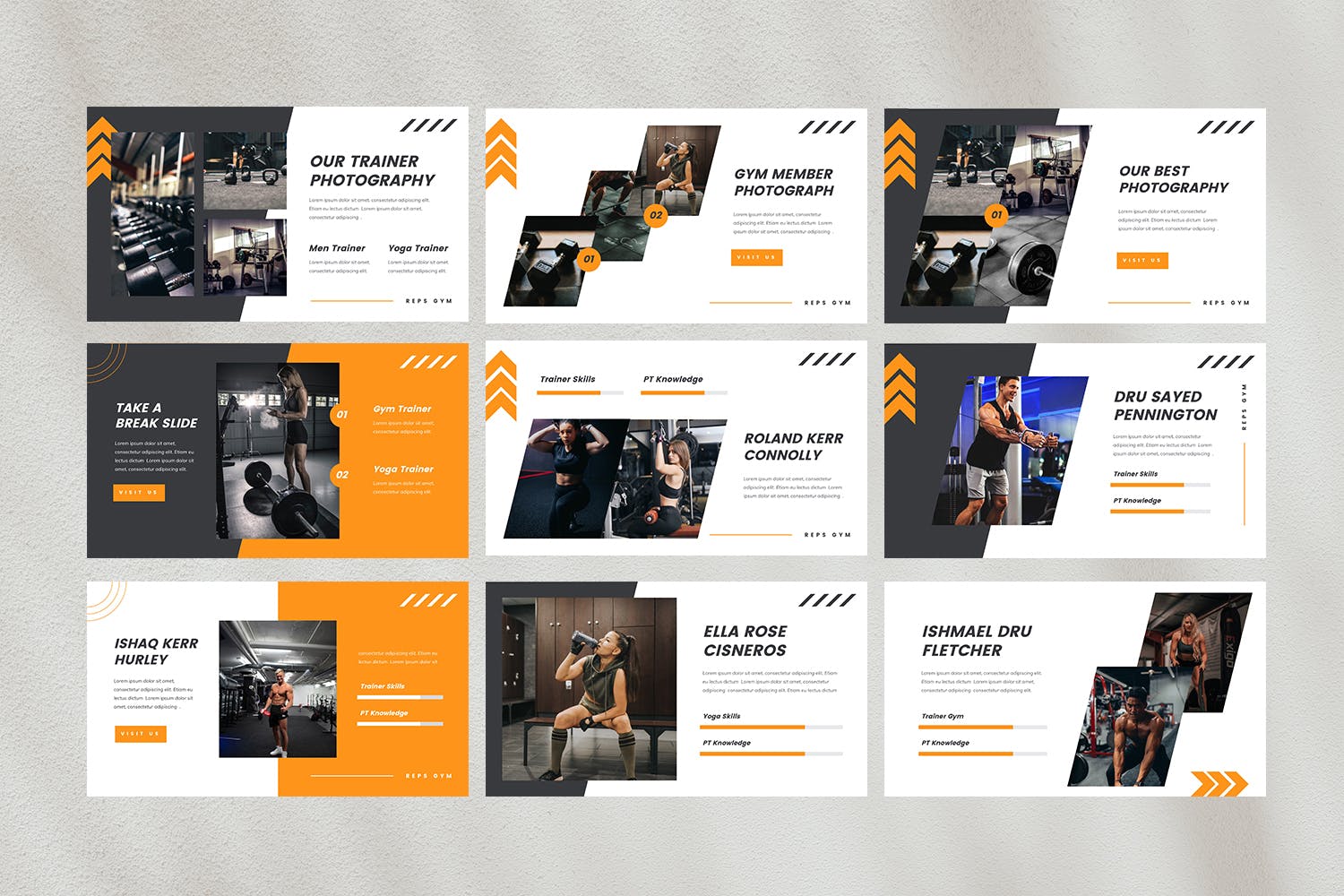 时尚专业健身房营销策划图文排版设计PPt+keynote模板 Reps – Gym PPt+keynote Template插图3
