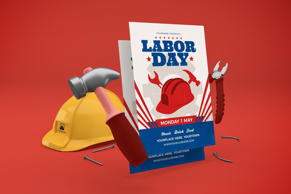 时尚劳动节传单海报设计贴图样机模板素材labordayflyer