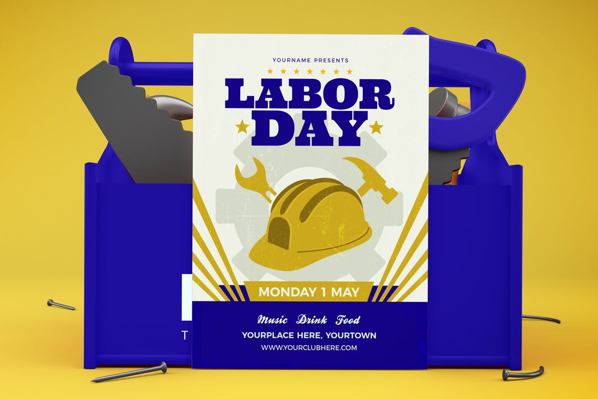 时尚劳动节传单海报设计贴图样机模板素材labordayflyer