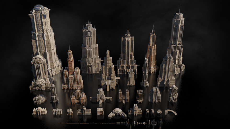 超大科幻未来雄伟城市高楼大厦建筑楼房3D模型 Kitbash3D – Goliath