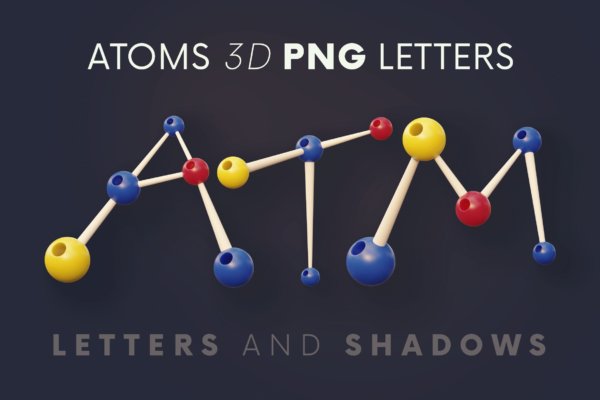 逼真科学原子3D创意儿童字母PNG透明图片设计素材 Atoms – 3D Lettering