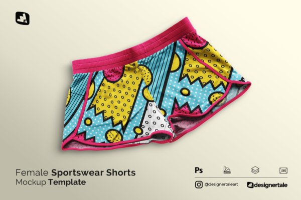 简约女性运动短裤印花图案设计贴图样机 Female Sportswear Shorts Mockup