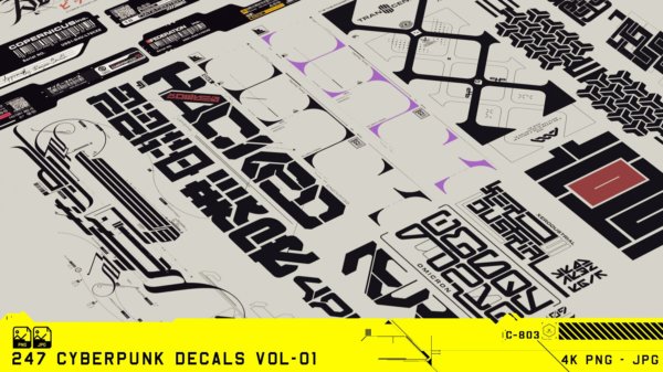 247款潮流赛博朋克HUD科幻信息图形徽标图标PNG免扣图片素材 247 Cyberpunk Decals Vol 01