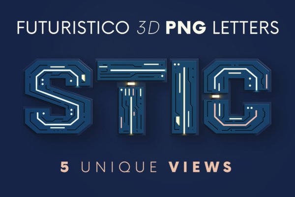 未来霓虹创意3D英文字母数字PNG透明图片素材 Futuristico – 3D Lettering