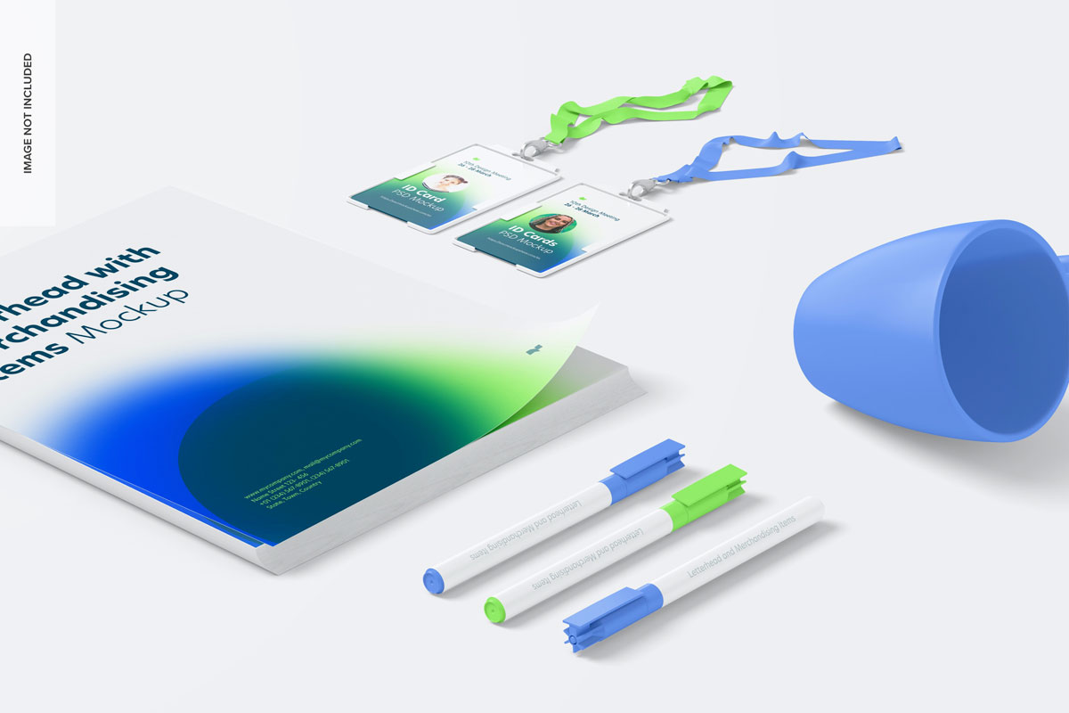时尚品牌VI设计办公吊牌信纸优盘贴图样机模板 Stationery With Usb Flash Drives Mockup插图