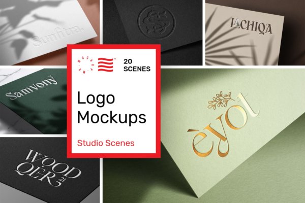 20款时尚优雅带阴影徽标Logo设计印刷品展示贴图样机模板 Logo Mockup Bundle – Paper Print