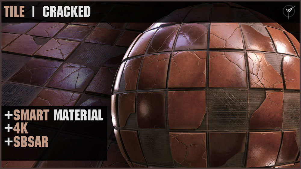 4K超清瓷砖地板贴图C4D材质预设模板 Cracked Tile – 4K Textures插图