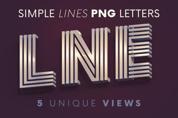 逼真未来派金属线性几何3D创意字母PNG免扣图片素材 Simple Lines – 3D Lettering