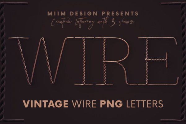 逼真生锈铁丝创意3D字母PNG透明图片设计素材 Vintage Wire – 3D Lettering