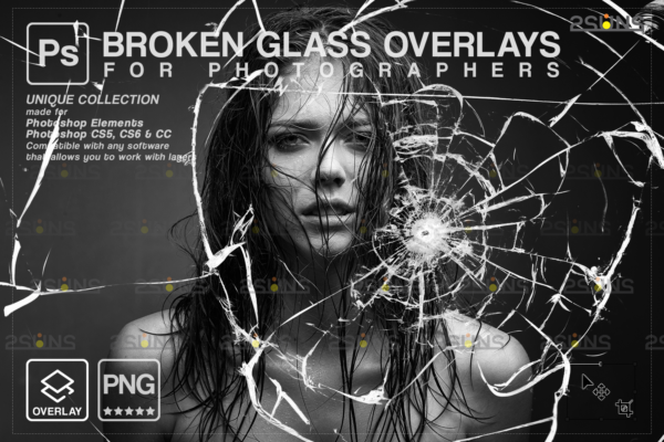 潮流破碎玻璃叠加层PNG免扣图片设计素材 Broken Glass Photoshop Overlay