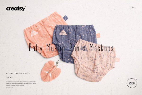 婴儿平纹布内裤裤子设计PS贴图样机套装 Baby Muslin Pants Mockup Set