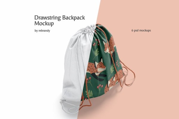 束带袋背包包裹印花图案设计贴图样机模板 Drawstring Backpack Mockup