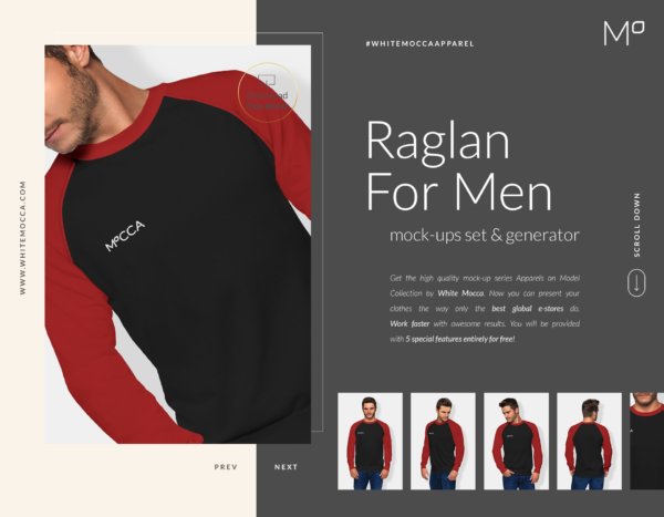 22个极简男士插肩造型半袖T恤设计展示样机模板合集 Men Raglan T-shirt Mock-ups Set