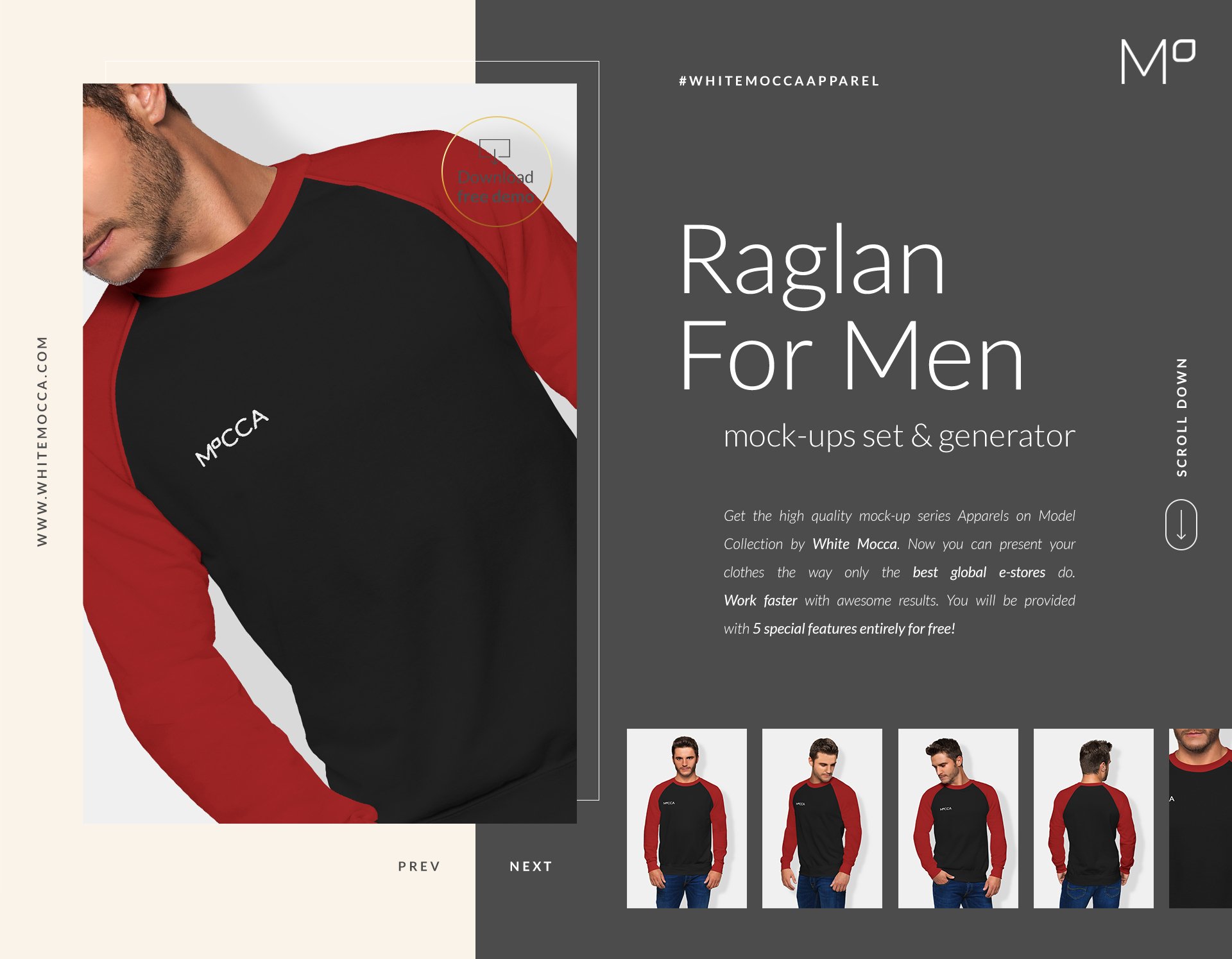 22个极简男士插肩造型半袖T恤设计展示样机模板合集 Men Raglan T-shirt Mock-ups Set插图