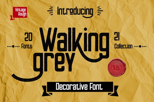 潮流复古标签包装徽标logo设计无衬线英文字体 Walking Grey