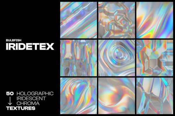 50款时尚全息渐变虹彩创意海报设计背景图片素材 Iridetex – Holographic Iridescent Textures Pack