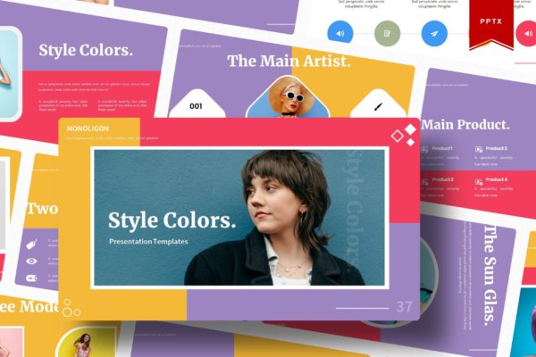 时尚炫彩品牌摄影作品集图文排版设计ppt模版 Style Colors  Powerpoint Template
