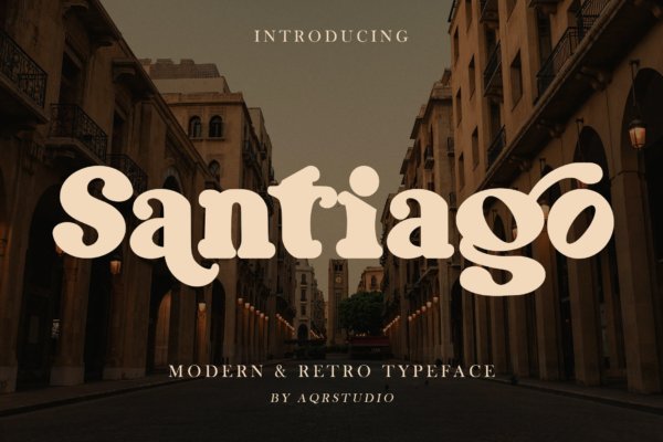 时尚创意品牌标题徽标logo设计无衬线英文字体 Santiago – Retro Typeface Font