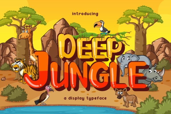 卡通品牌包装徽标logo设计装饰性英文字体素材 Deep Jungle